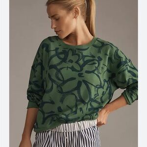 BOGO! Anthropologie Maeve Sketchy Floral Sweatshirt Green Navy Small